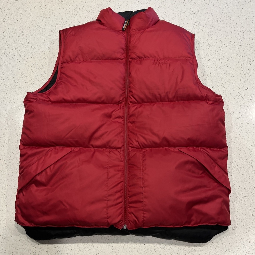 LL Bean Goose Down Vest Mens Thick XLT‎ Tall Black Red Puffer Reversible